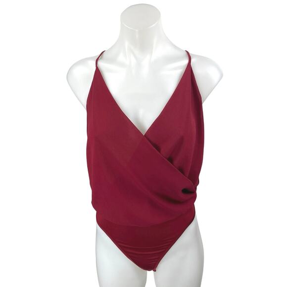 Lulus Red Sleeveless Racerback Deep V-Neck Faux Wrap Tank Bodysuit Top Size S - Picture 1 of 4